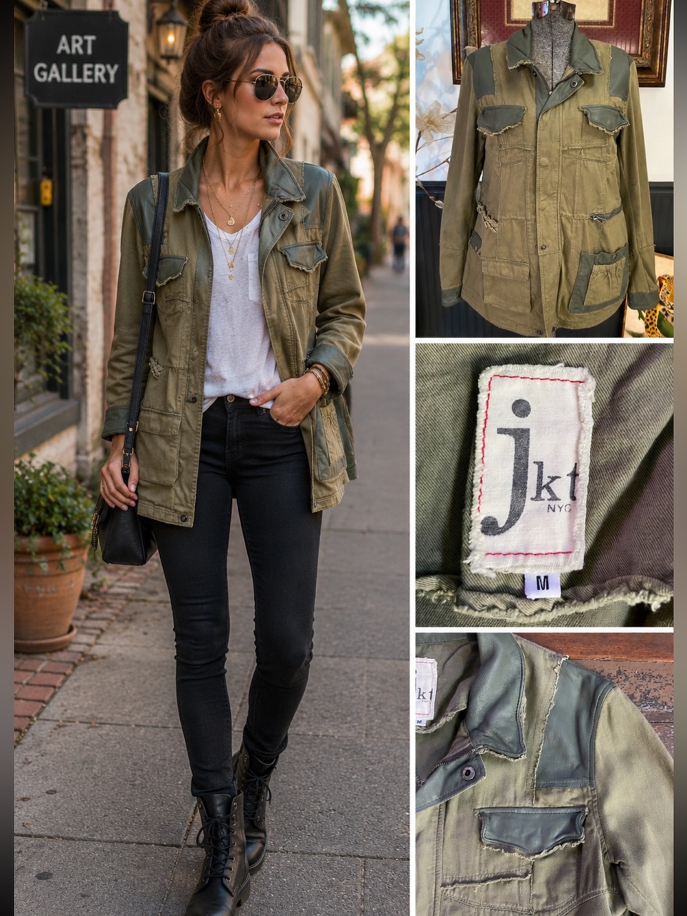 Joseph Greco JKT NYC Mixed Media Military Field Jacket Leather Trim Sz M 🧡🎀
